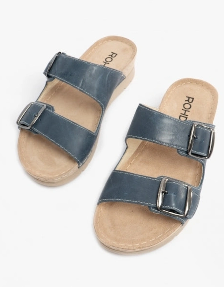 6150 Womens Leather Mule Sandals Blue Jeans