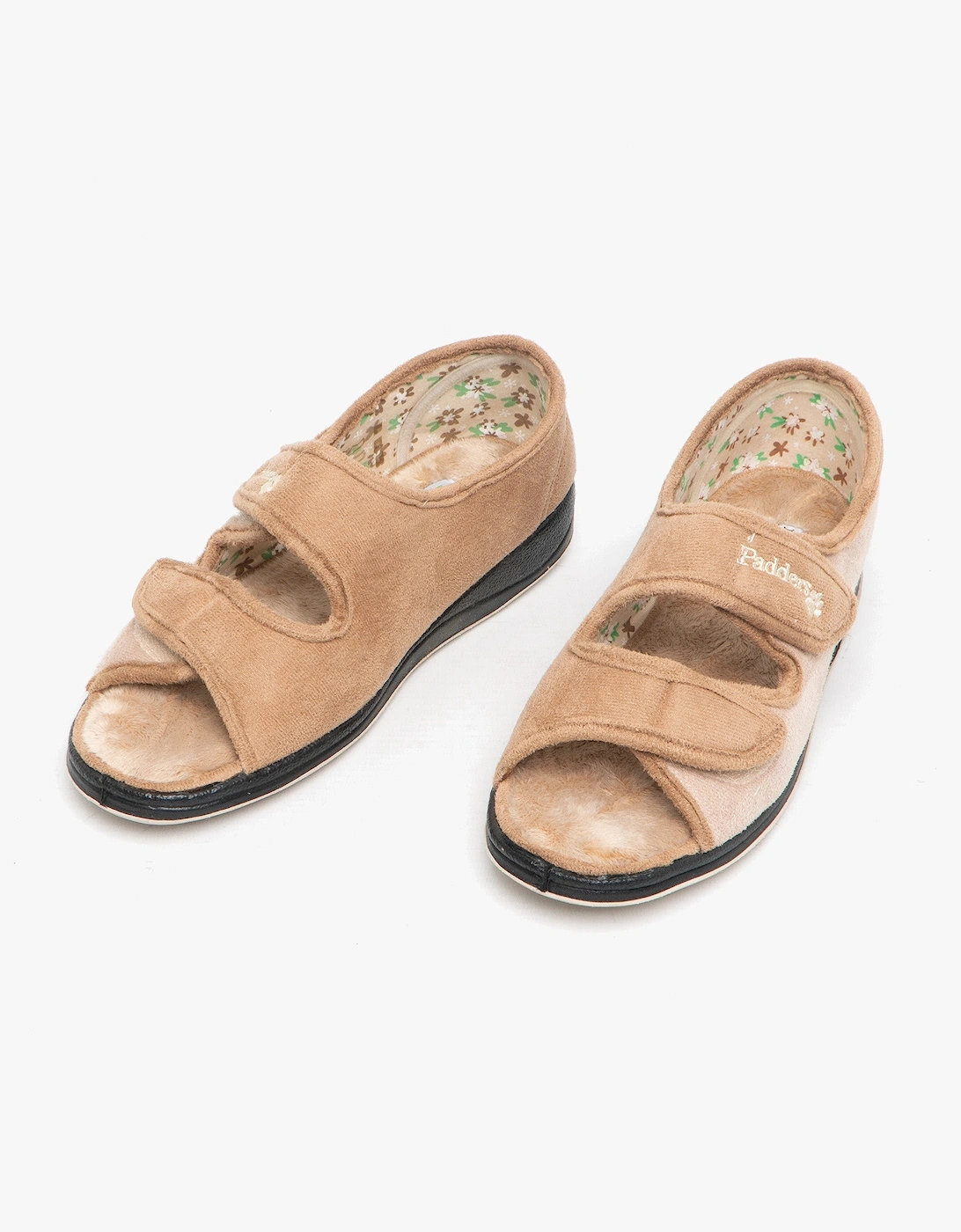 LYDIA Womens (EE Fit) Touch Fasten Slippers Taupe