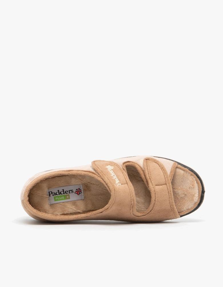 LYDIA Womens (EE Fit) Touch Fasten Slippers Taupe