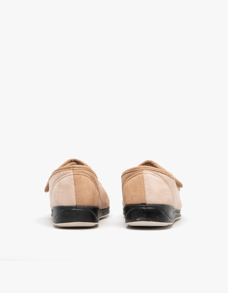 LYDIA Womens (EE Fit) Touch Fasten Slippers Taupe