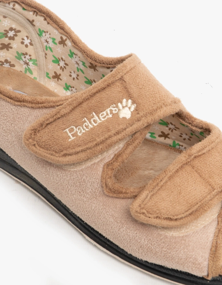 LYDIA Womens (EE Fit) Touch Fasten Slippers Taupe