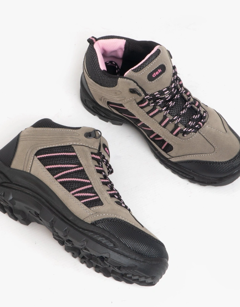 GRASSMERE Womens Scuff Cap Trek Ankle Boots Grey/Pink