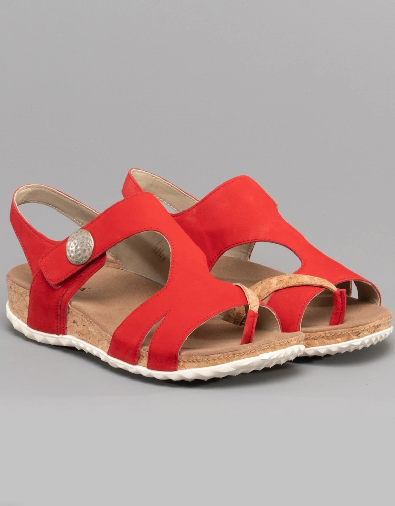 FLORENZ 04 Womens Leather Touch Fasten Sandals Red Combi