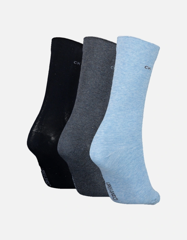 3 Pack Womens Crew Socks Blue