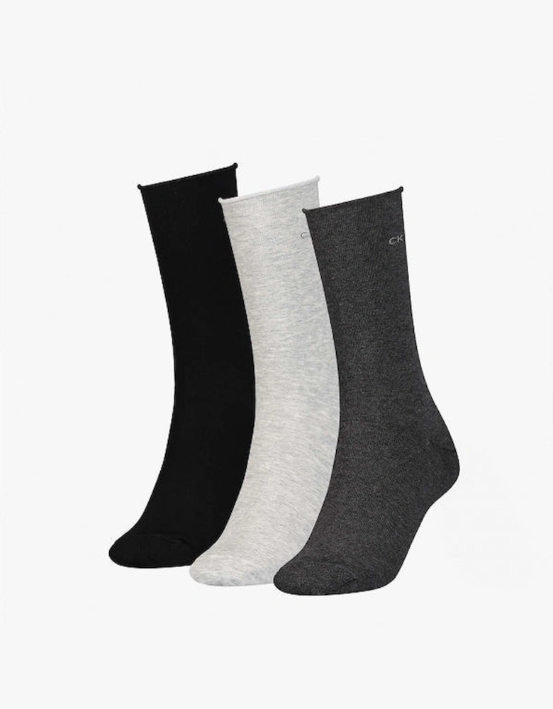 3 Pack Womens Crew Socks Grey Combo