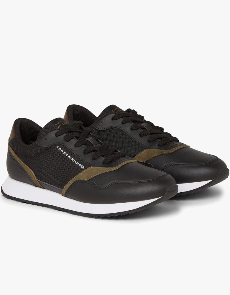 LEATHER SERRATED RUNNER Mens Trainers Black