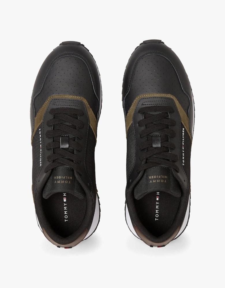 LEATHER SERRATED RUNNER Mens Trainers Black