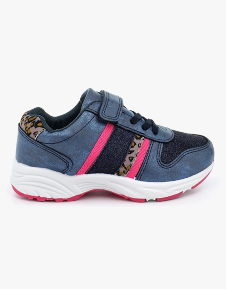 PACIFIC Girls Elasticated Touch Fasten Trainers Metallic Blue/Ocelot