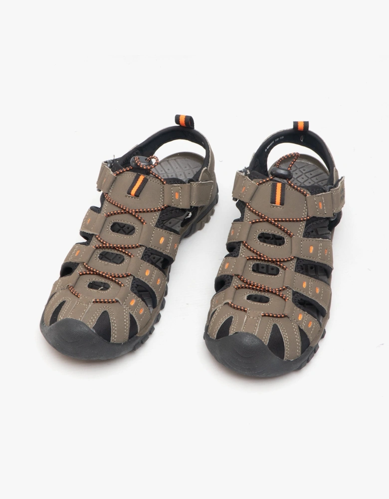 KEN Mens Nubuck Toggle & Velcro Trail Sandals Dark Taupe/Orange