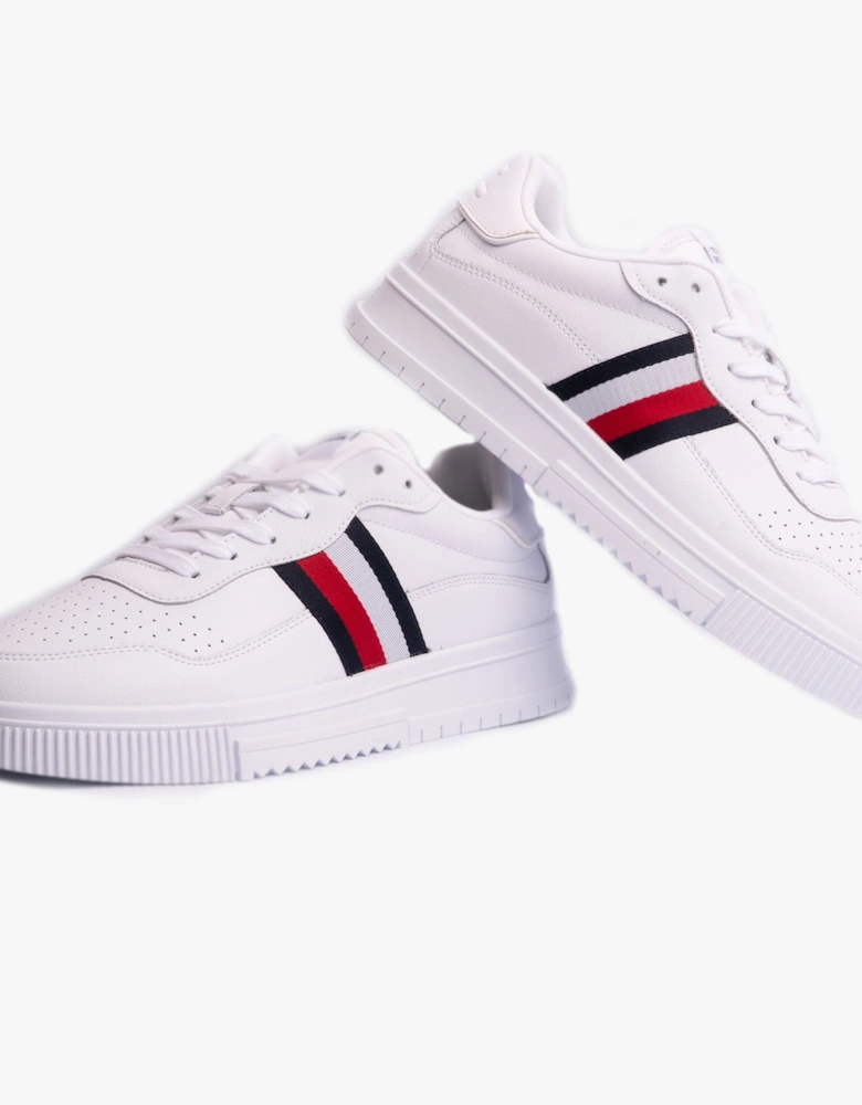 Mens SUPERCUP Stripes Leather Trainers White