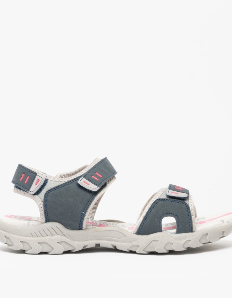 SANDY Womens Faux Nubuck Velcro Sports Sandal Navy/Grey