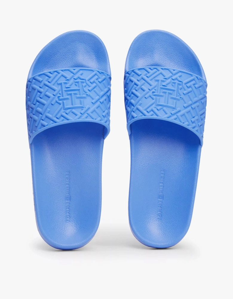 MONOGRAM POOL Womens Slides Blue Spell