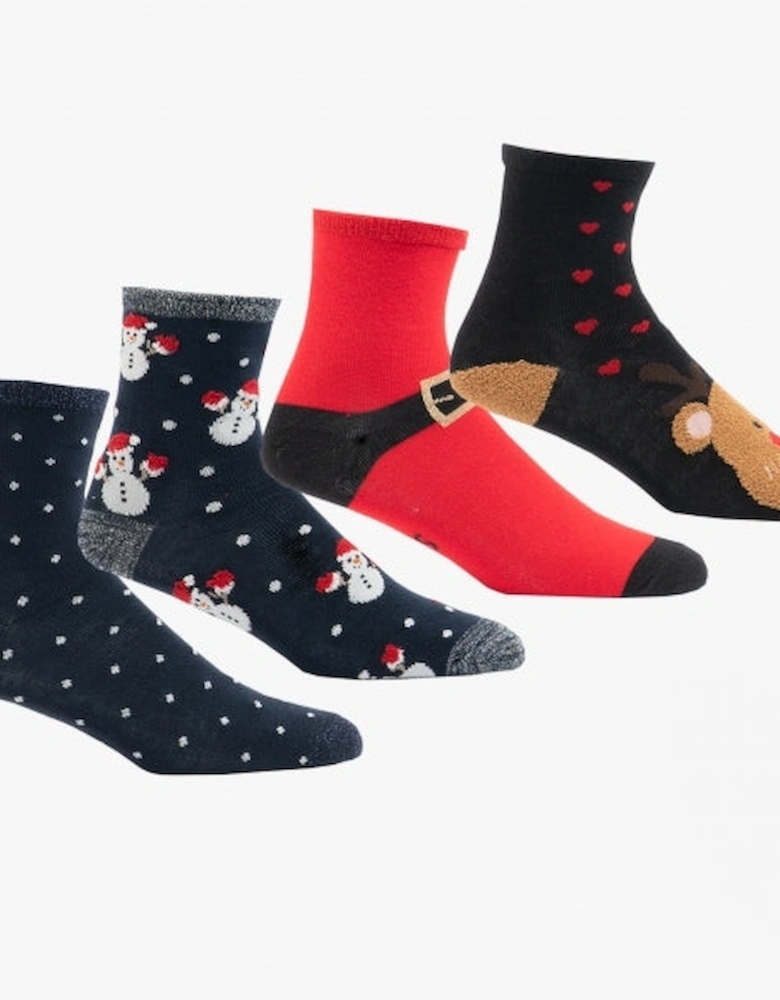 HOHO Womens Cotton Mix 4 Pack Christmas Socks Multi: ONE SIZE