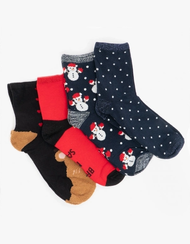 HOHO Womens Cotton Mix 4 Pack Christmas Socks Multi: ONE SIZE