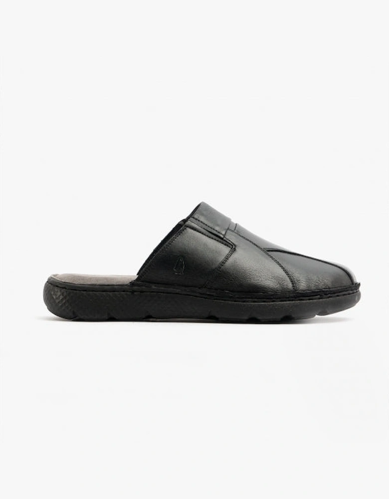 CARSON Mens Leather Mule Slippers Black