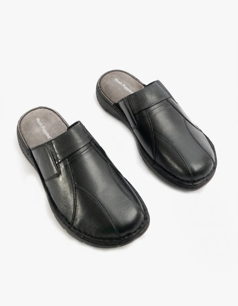 CARSON Mens Leather Mule Slippers Black