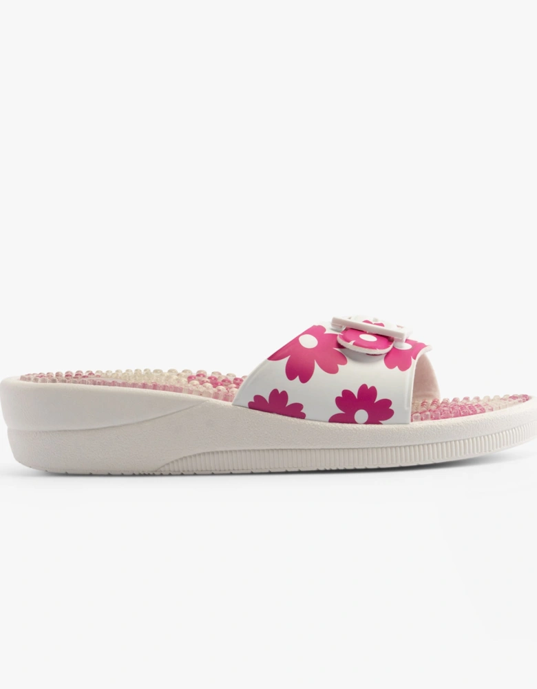 NEW MASSAGE Womens Sliders White/Fuchsia