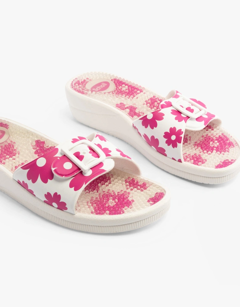 NEW MASSAGE Womens Sliders White/Fuchsia