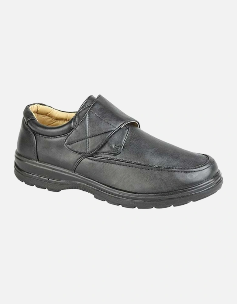 BARNEY Mens Faux Leather Touch Fasten Shoes Black