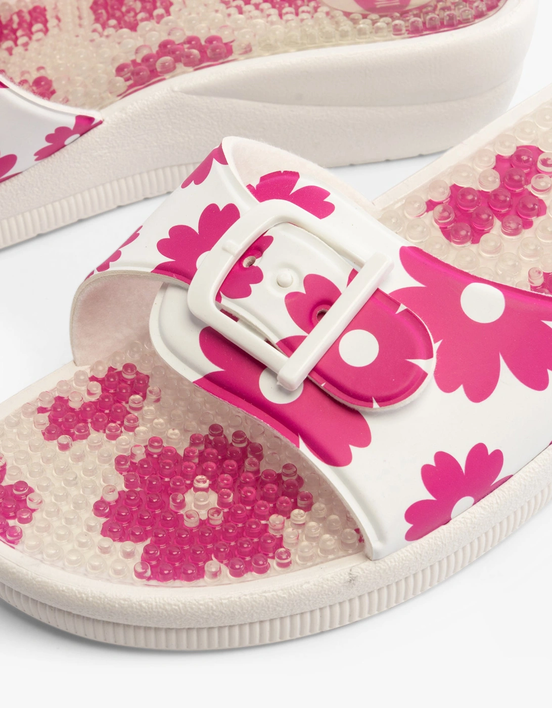 NEW MASSAGE Womens Sliders White/Fuchsia