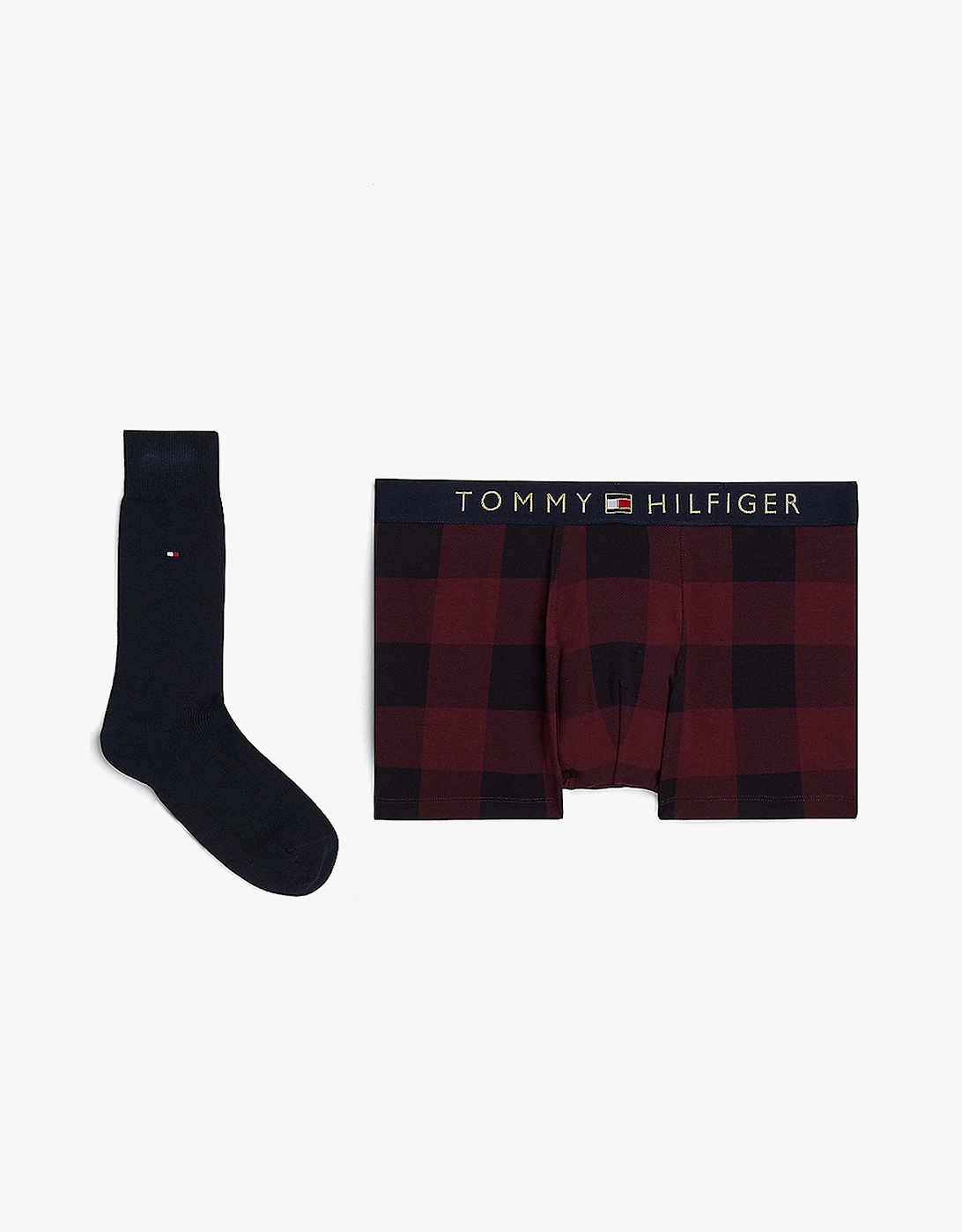 Men's Tommy Hilfiger ORIGINAL Mens Trunk & Sock Gift Set Buffalo Check - Red - Size: 32/30/31