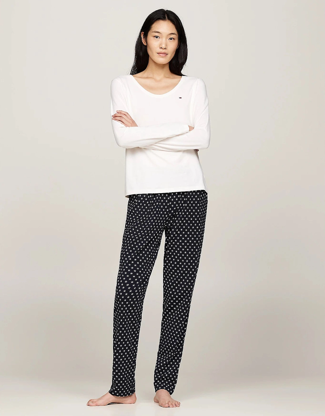 Women's Tommy Hilfiger ORIGINAL Womens Pyjama Set Ancient White/Star Navy - Multi - Size: 12