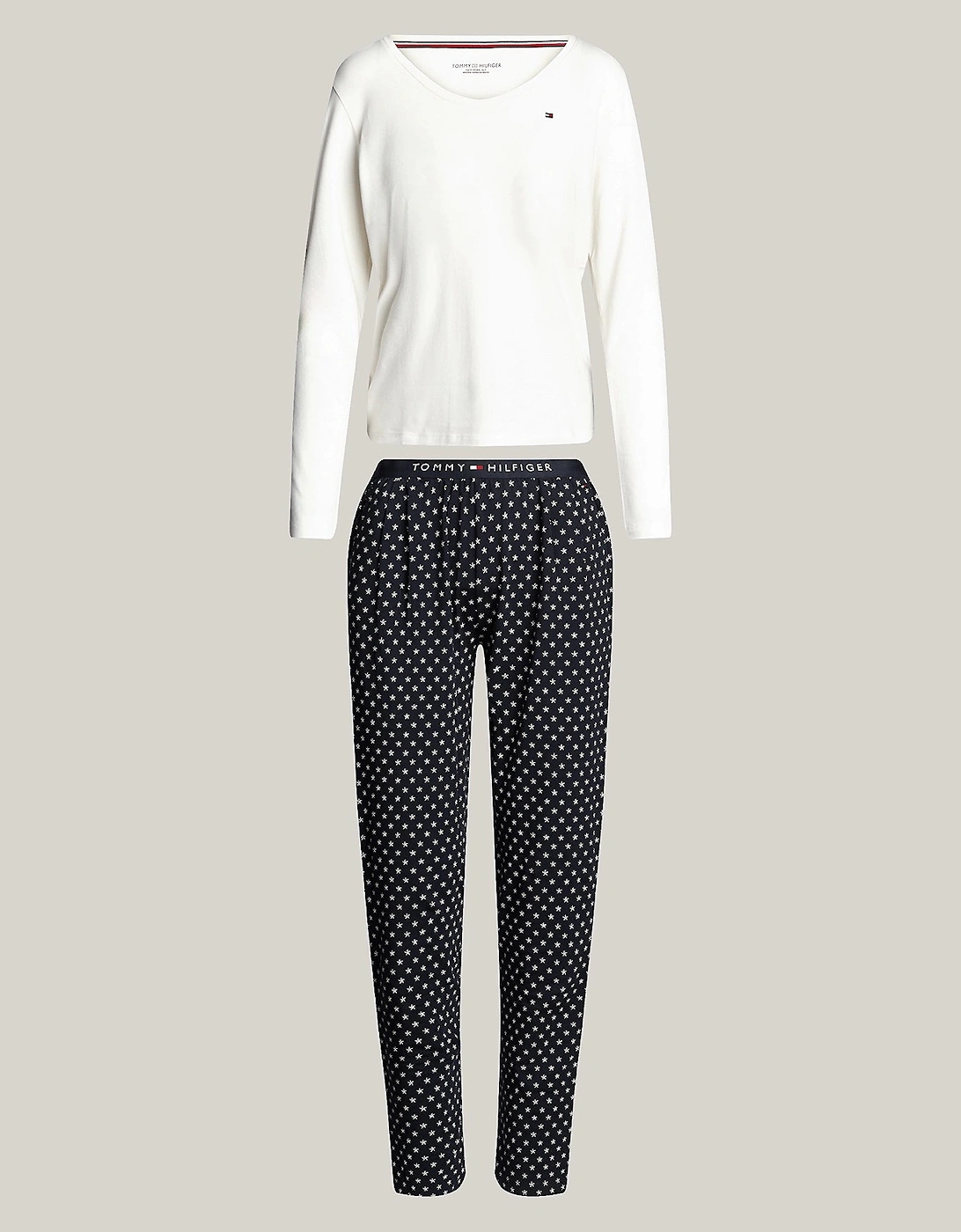 Women's Tommy Hilfiger ORIGINAL Womens Pyjama Set Ancient White/Star Navy - Multi - Size: 14