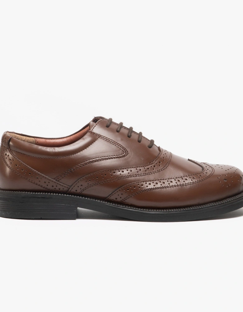 STEWART Mens Leather Brogue Shoes Brown