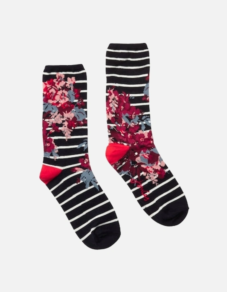 EXCELLENT EVERYDAY SINGLE Womens Socks French Navy Floral: UK 4-8