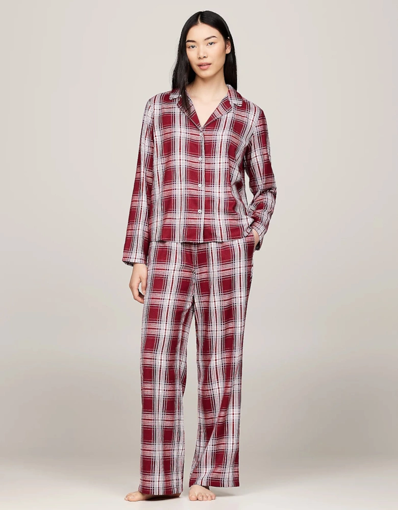 ORIGINAL Womens Pyjama Set Plaid Check Deep Rouge