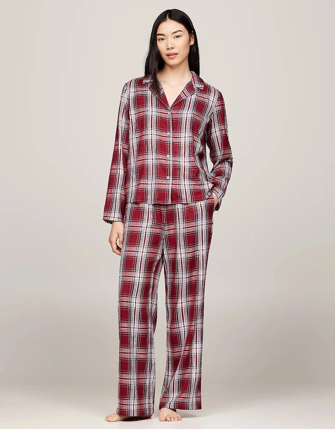 ORIGINAL Womens Pyjama Set Plaid Check Deep Rouge, 6 of 5