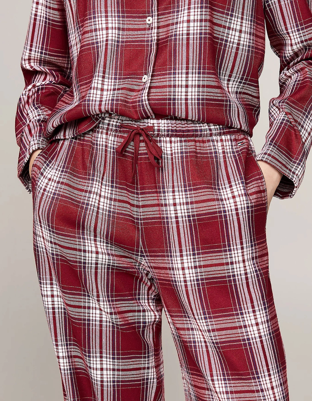 ORIGINAL Womens Pyjama Set Plaid Check Deep Rouge