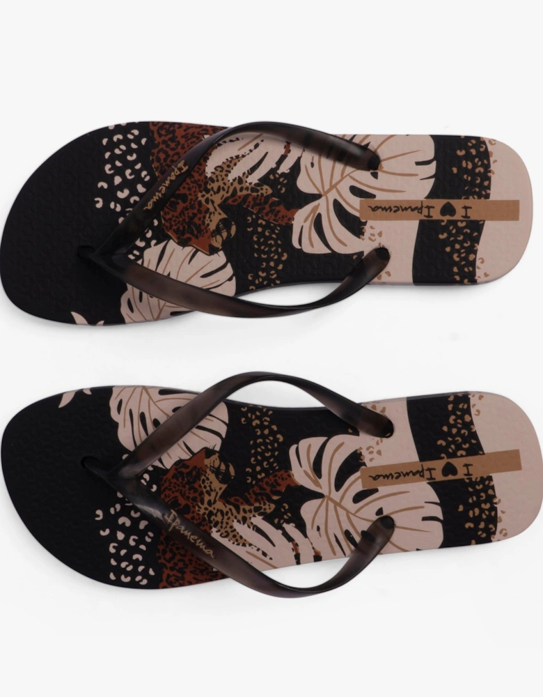 I LOVE SUN PRINT Womens Flip Flops Black