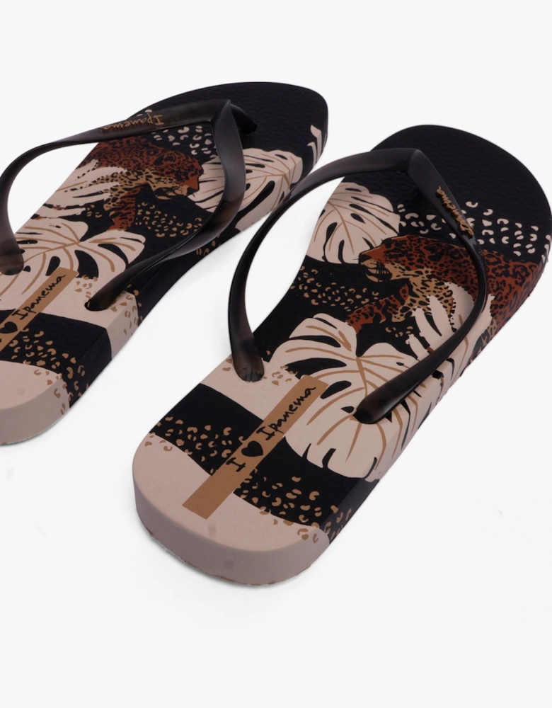 I LOVE SUN PRINT Womens Flip Flops Black