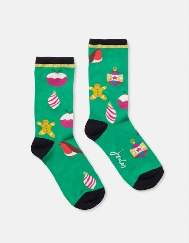 GIFT SOCK Womens Socks Green Xmas: UK 4-8