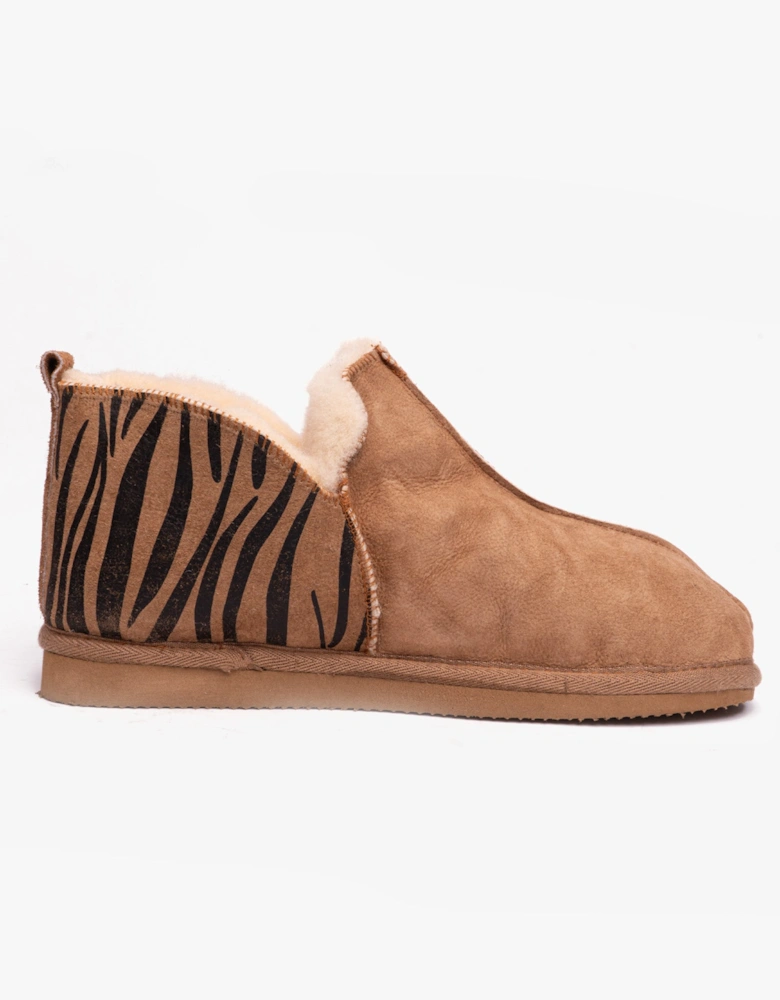 ANNIE Womens Sheepskin Slipper Boots Chestnut/Tiger