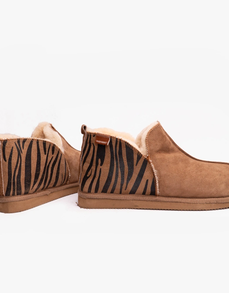 ANNIE Womens Sheepskin Slipper Boots Chestnut/Tiger