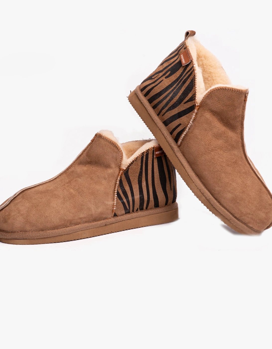 ANNIE Womens Sheepskin Slipper Boots Chestnut/Tiger