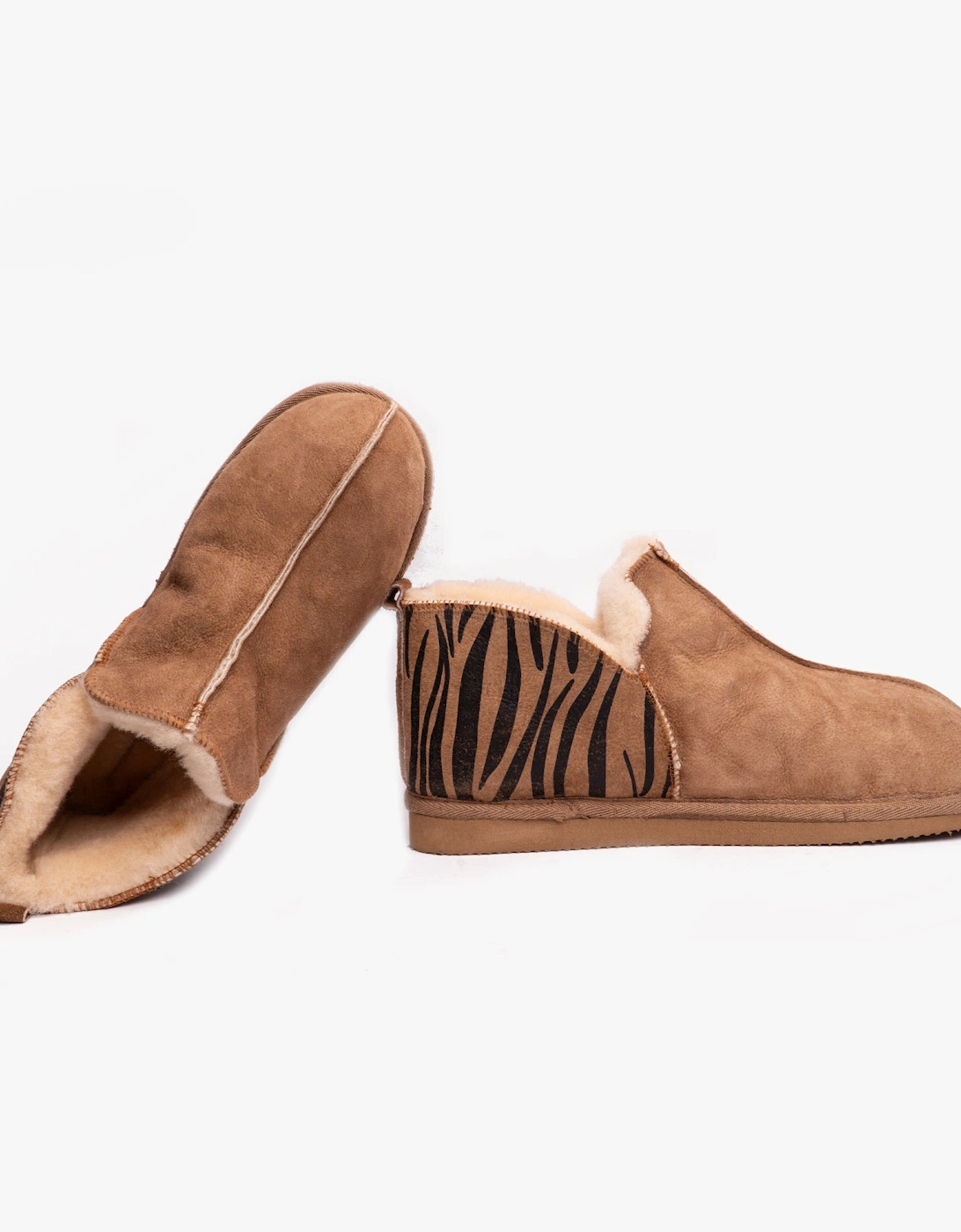 ANNIE Womens Sheepskin Slipper Boots Chestnut/Tiger