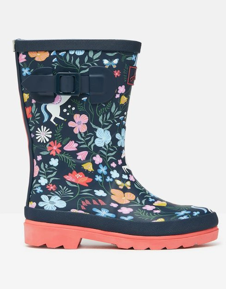 JNR WELLY PRINT Girls Wellies Navy Horse