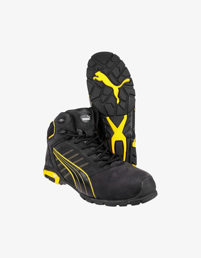 AMSTERDAM 632240 Mens Leather Safety Boots Black/Yellow