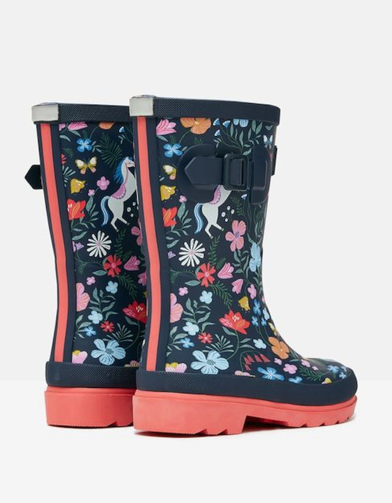 JNR WELLY PRINT Girls Wellies Navy Horse