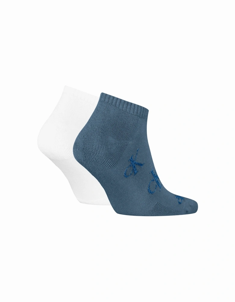 2 Pack Logo Trainer Mens Ankle Socks Blue/White