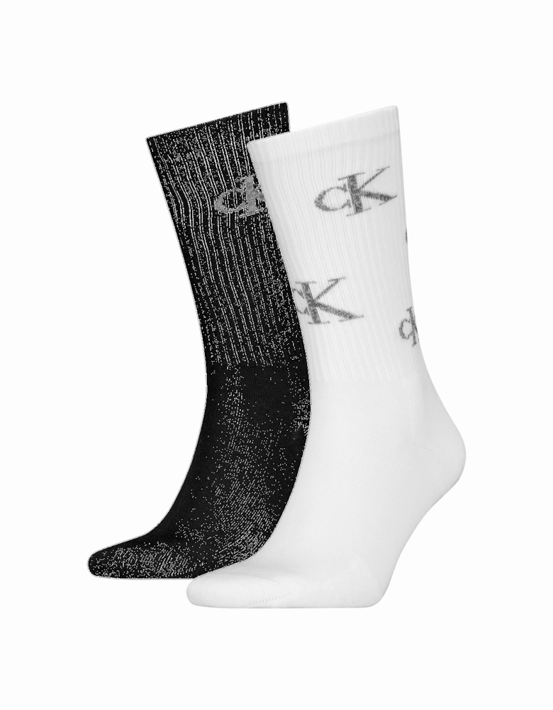 2 Pack Logo Trainer Mens Crew Socks White/Black