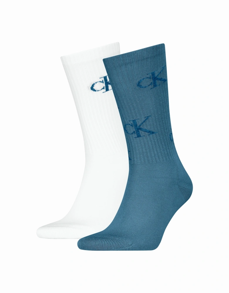 2 Pack Logo Trainer Mens Crew Socks Blue/White