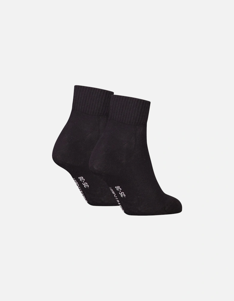 2 Pack Logo Trainer Womens Ankle Socks Black