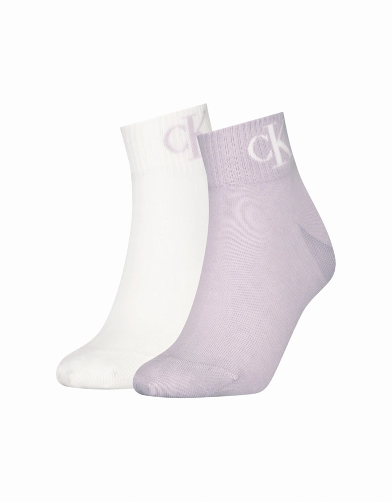 2 Pack Logo Trainer Womens Ankle Socks Lilac