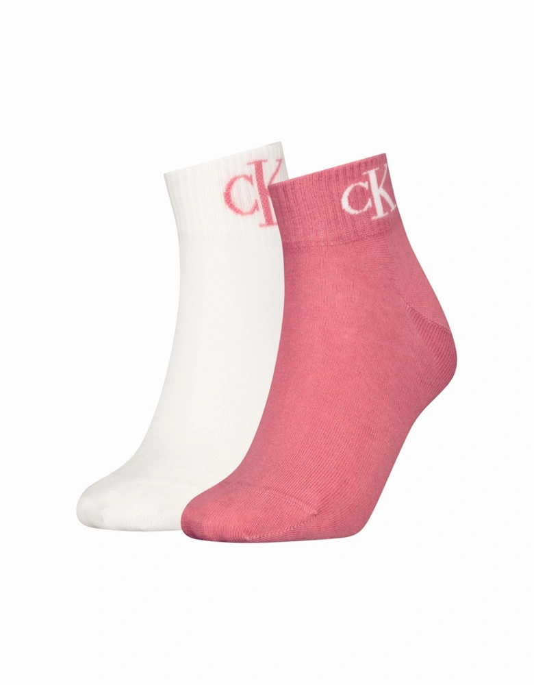 2 Pack Logo Trainer Womens Ankle Socks Pink