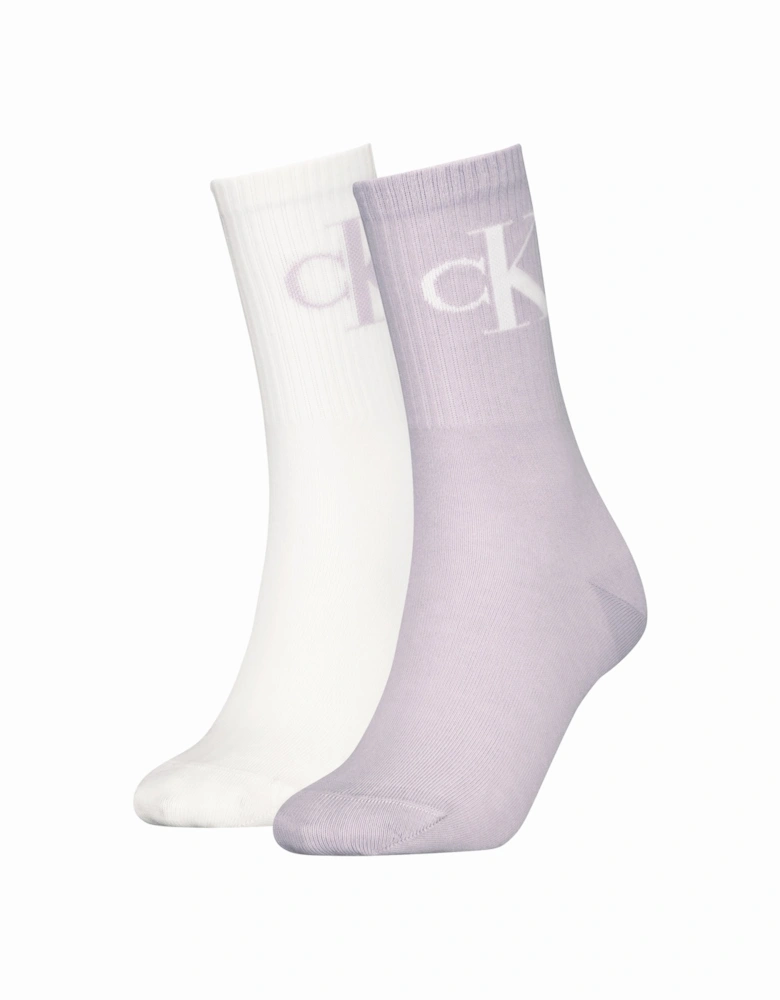 2 Pack Logo Trainer Womens Crew Socks Lilac