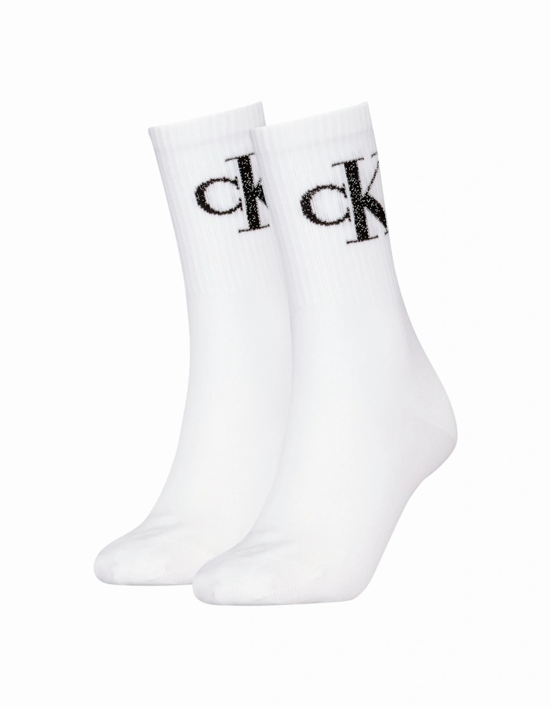 2 Pack Logo Trainer Womens Crew Socks White